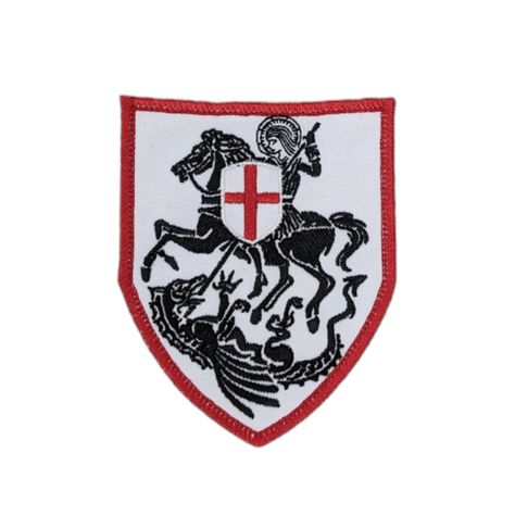 St George and the Dragon, Black and White with Red Border, Badge, Patch, England patron saint, Medieval icon, National flag emblem, Barcelona and Catalonia, Shield