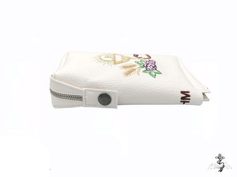 Custom White Leatherette Zipped Book Cover – Personalised Catholic Missal Cover