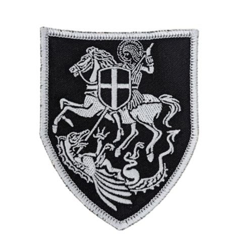 St George and the Dragon, Black and White, Badge, Patch, England patron saint, Medieval icon, National flag emblem, Barcelona and Catalonia, Shield