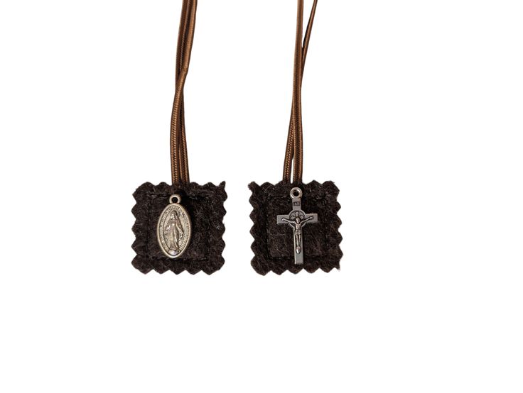 Tiny Brown Scapular | Mini Wool Scapular with Carmelite Symbols | Our Lady of Mount Carmel | Catholic Gift