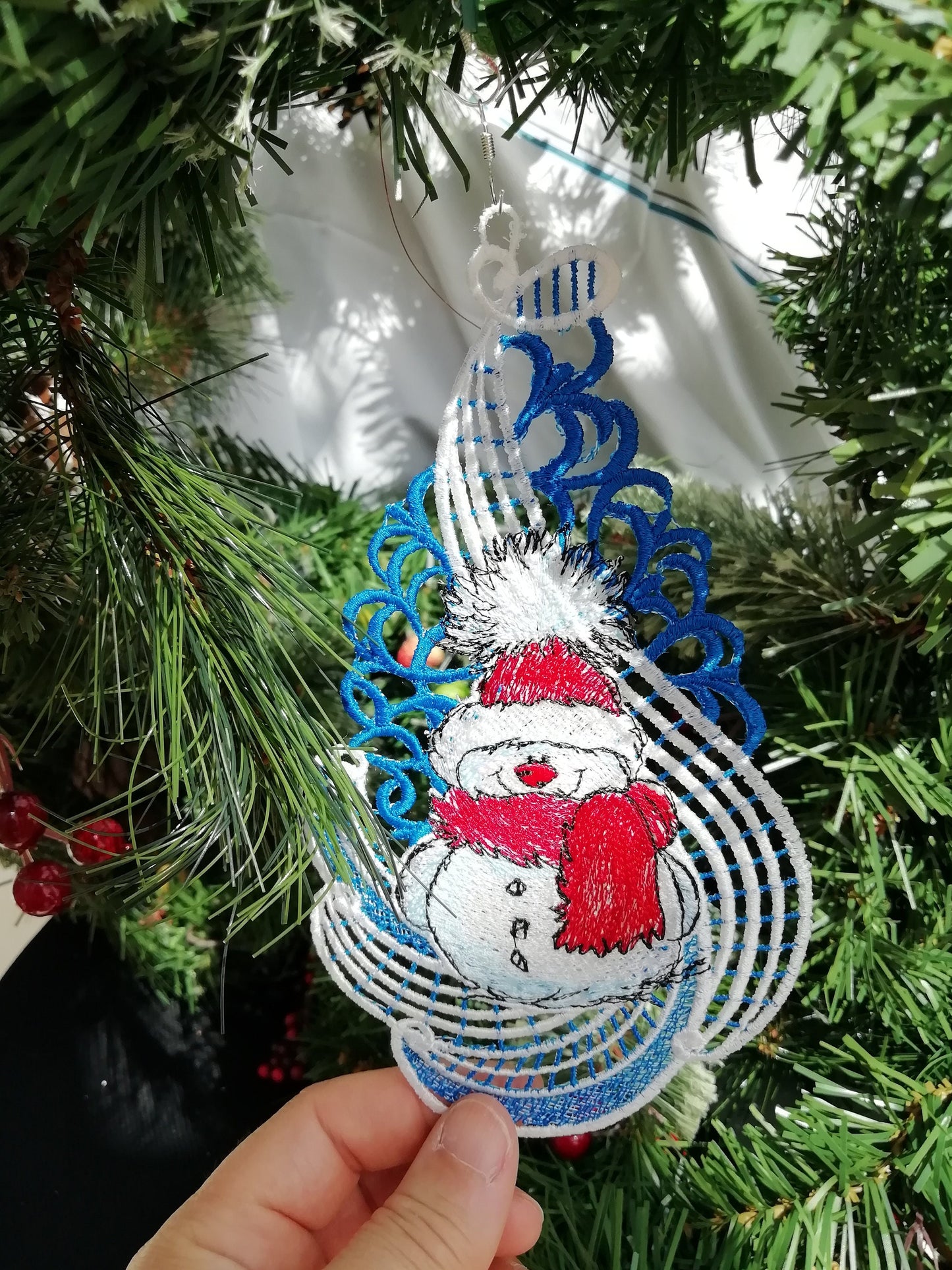 Jolly Snowman, Ornament, Christmas, Decoration, Lace, Free Standing Lace