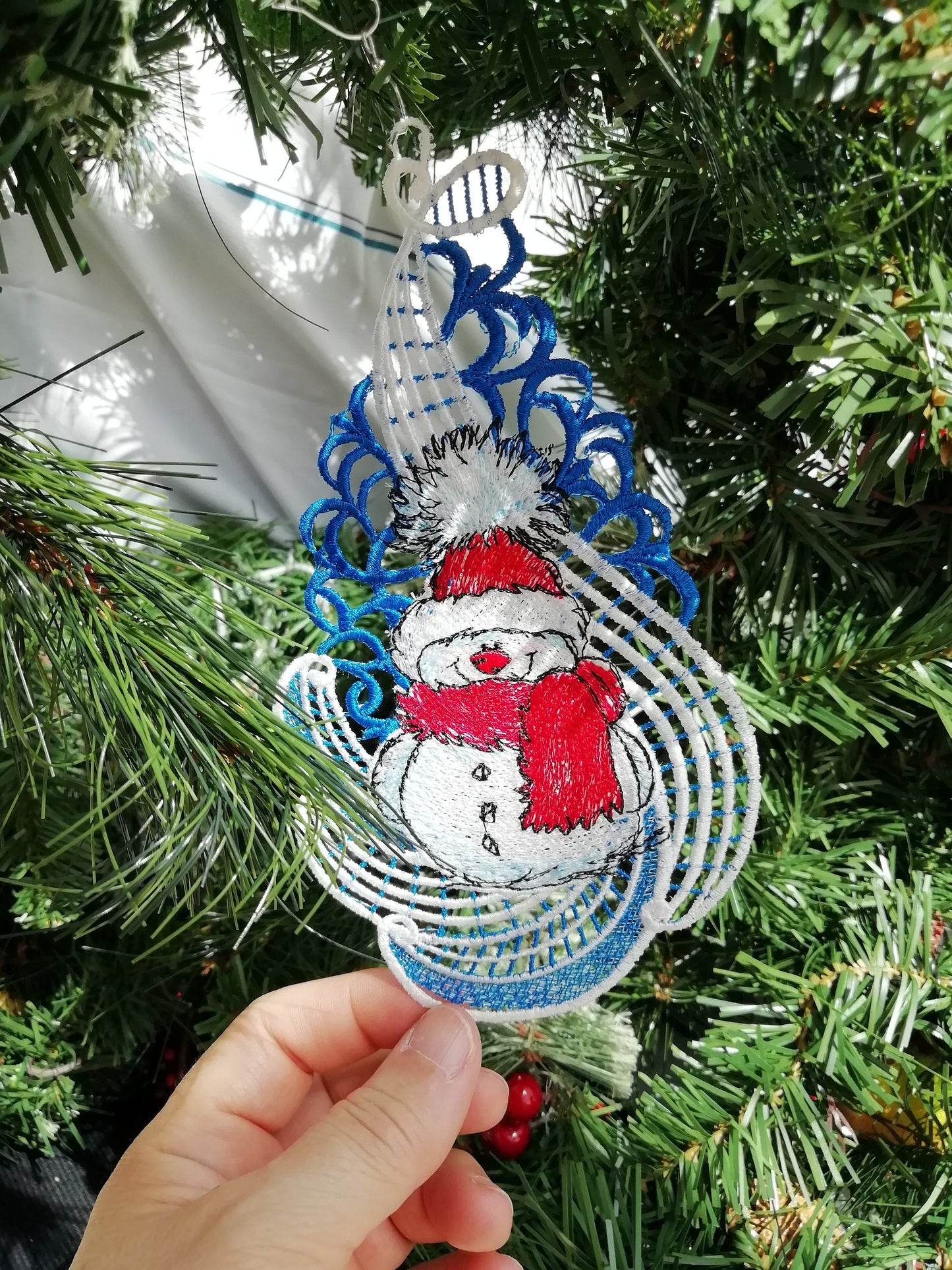 Jolly Snowman, Ornament, Christmas, Decoration, Lace, Free Standing Lace
