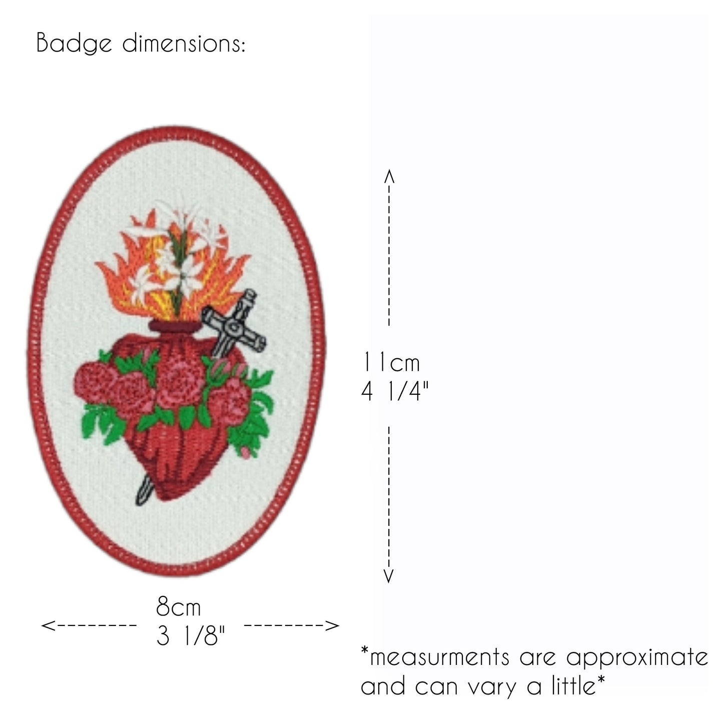 Immaculate Heart of Mary badge, religious patch, iron on badge, sew on patch, embroidered badge, embroidered patch, Heart of Mary,pilgrimage