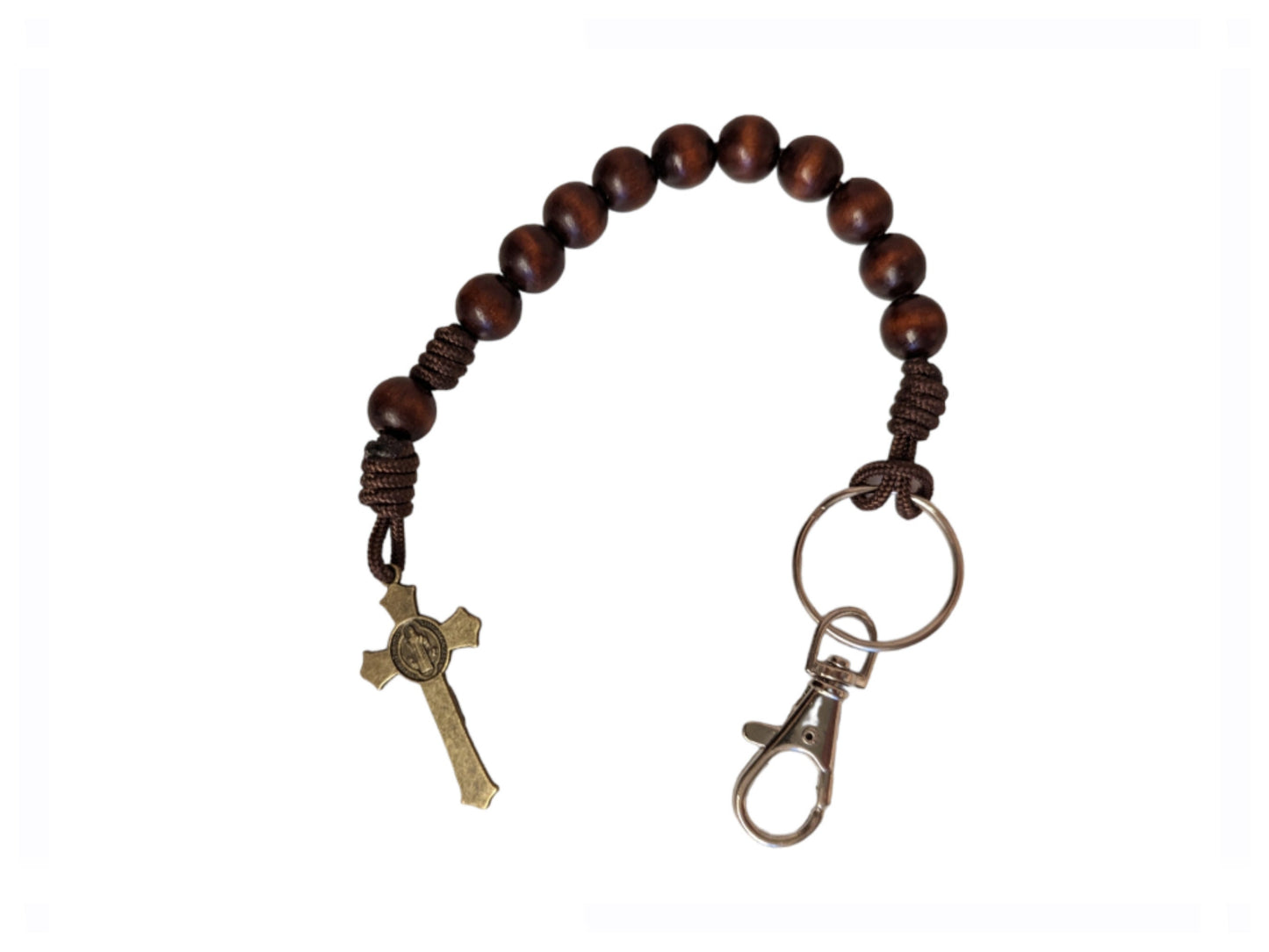 Paracord Brown Rosary keyring, One decade metal & knot Rosary, Strong, Catholic Rosary, Pilgrimages, Knotted Rosary, Unbreakable, Waterproof