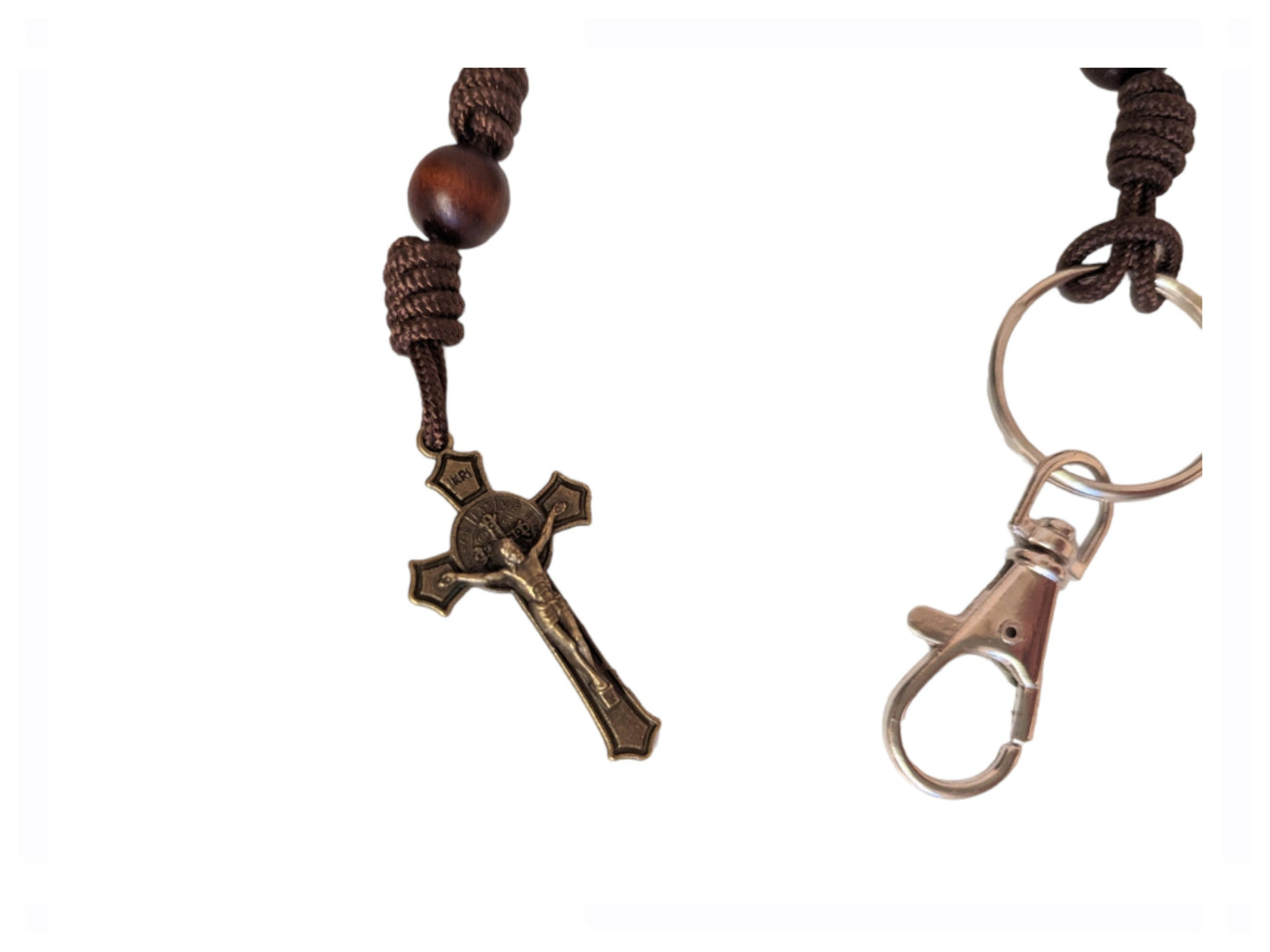 Paracord Dark Brown Rosary keyring, One decade metal & knot Rosary, Strong, Catholic Rosary, Pilgrimages, Knotted Rosary, Unbreakable, Waterproof