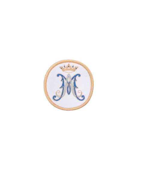 2 - Marian symbol with crown patch, religious patch, iron on badge, sew on patch, embroidered badge, embroidered patch, crown, pilgrimage