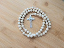 Beige Wooden Paracord Rosary, Rugged Rosary, Kids, Handmade, Catholic Baptism, Communion, Confirmation, Cord Rosary, St Benedict Crucifix