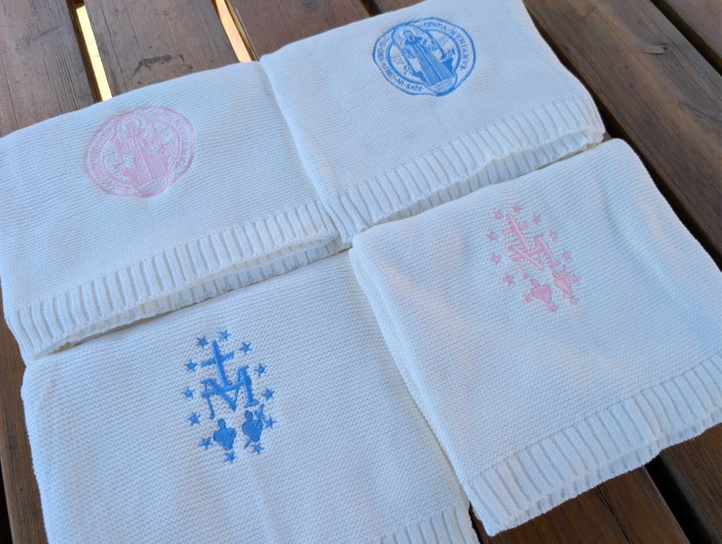 Catholic Baby Blanket | St Benedict or Miraculous Medal Gift