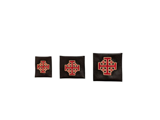 Jerusalem Cross rosary case,  embroidered rosary case, rosary pouch, leather pouch, case, rosary bag
