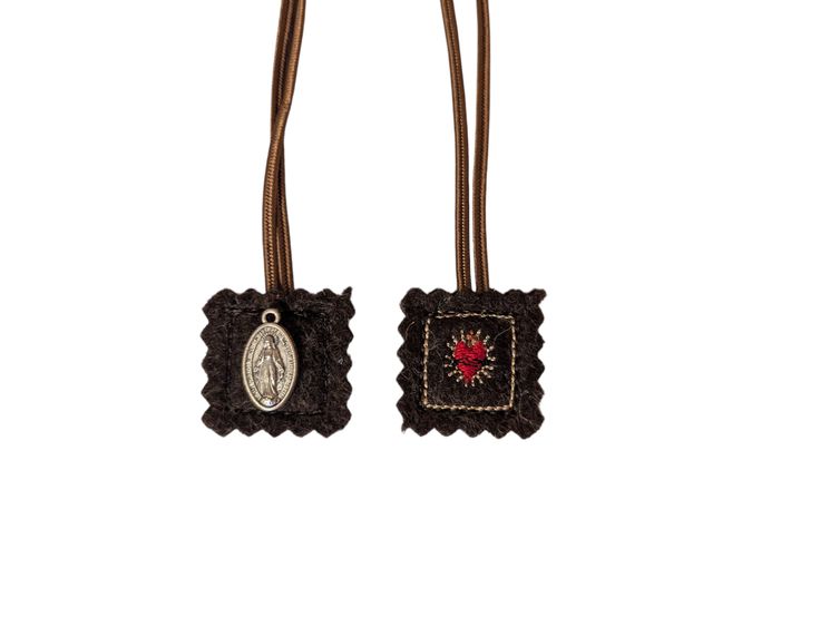 Tiny Brown Scapular | Mini Wool Scapular | Our Lady of Mount Carmel | Small Catholic Gift | Immaculate Heart of Mary | Scared Heart of Jesus