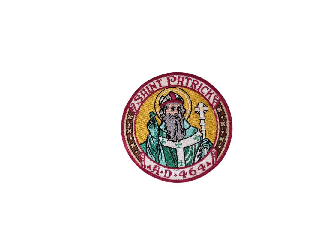 St Patrick Embroidered Iron-On Patch | Irish Catholic Saint Badge | Apostle of Ireland