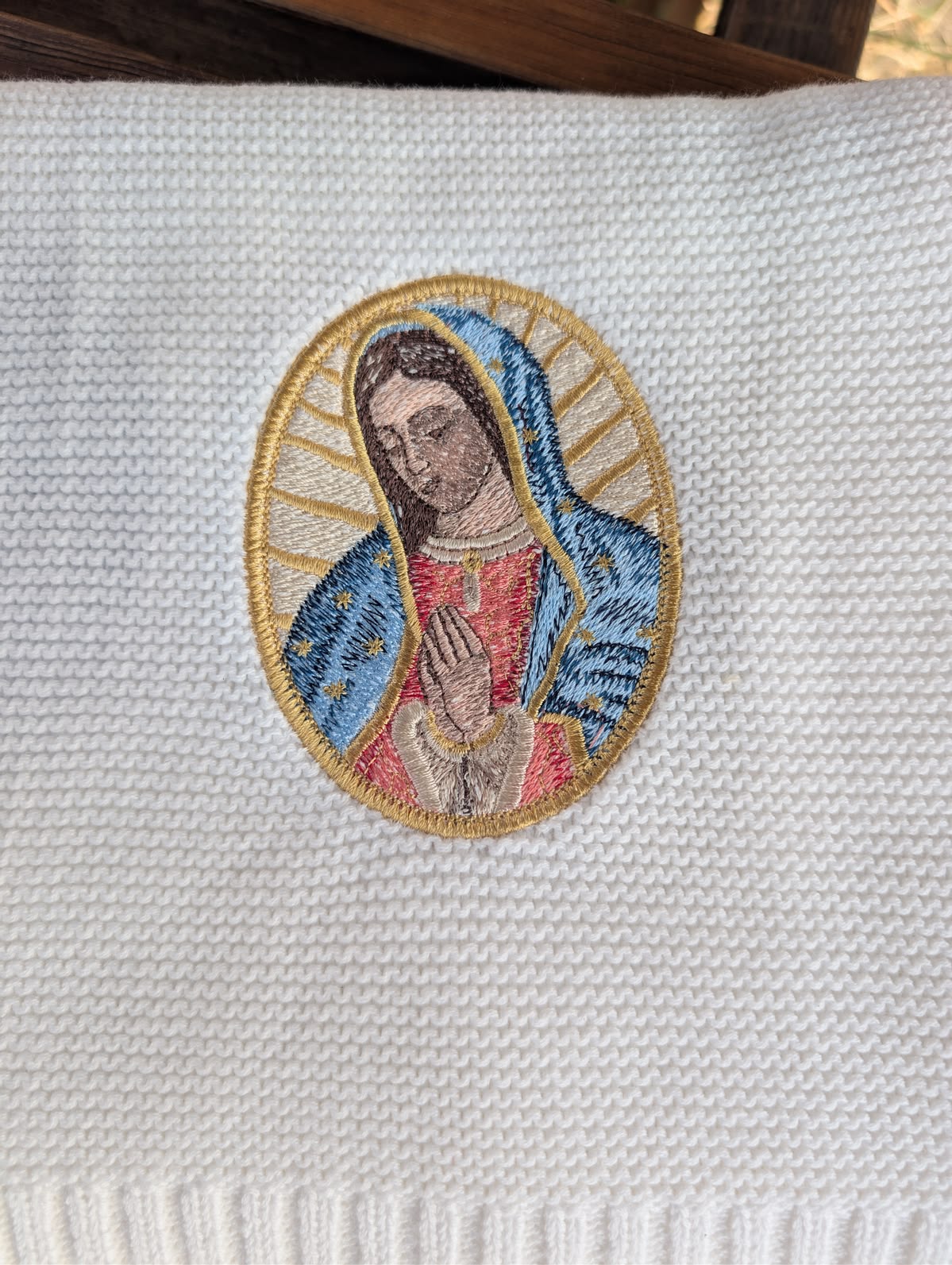 Catholic Baby Blanket | St Benedict or Miraculous Medal Gift | Our Lady of Guadalupe