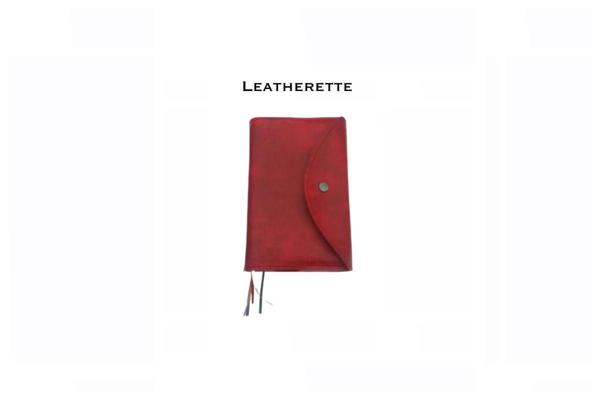 Red leatherette envelope-style missal cover shown closed from the front