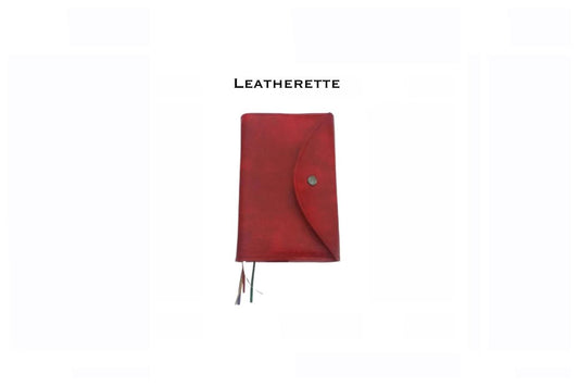 Red leatherette envelope-style missal cover shown closed from the front