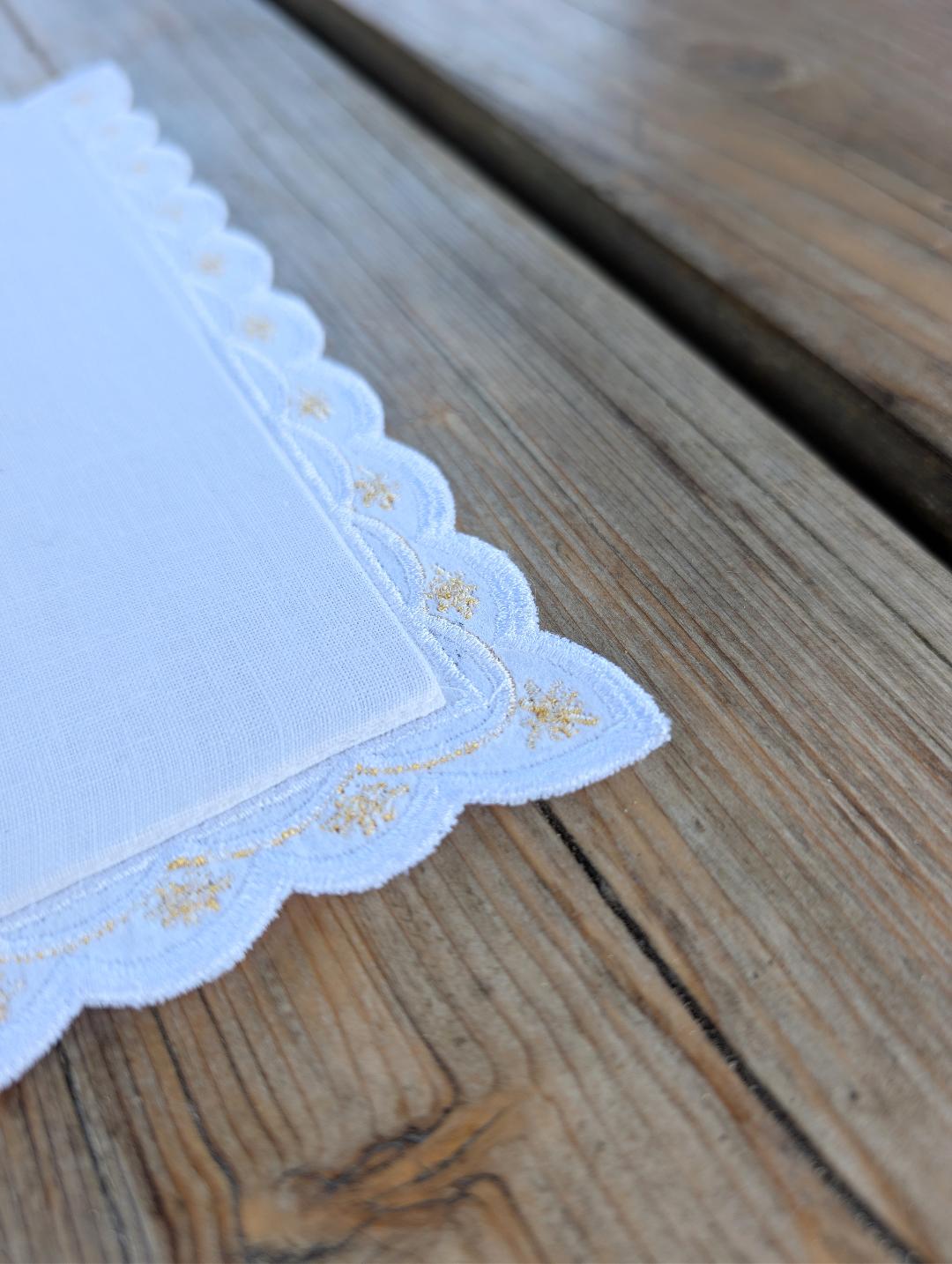 Embroidered Linen Chalice Pall | Marian MA Symbol | Catholic Altar Linen