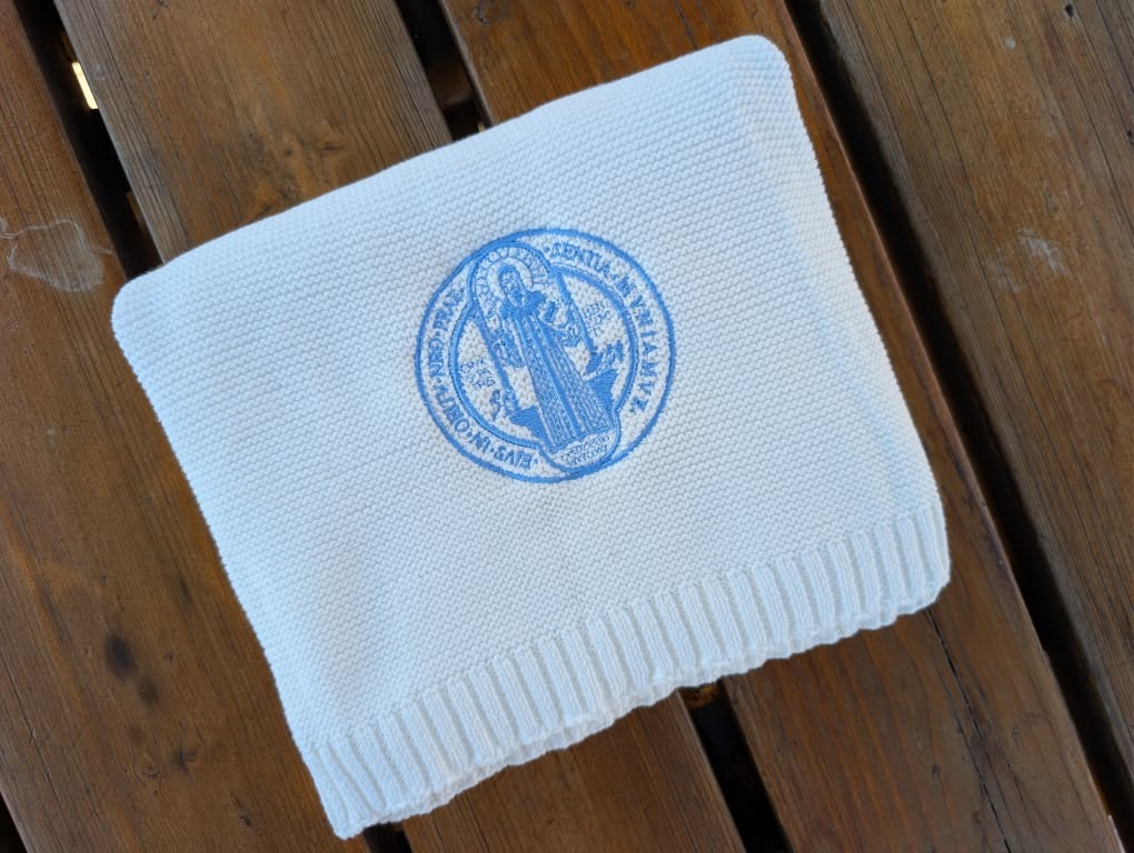 Catholic Baby Blanket | St Benedict or Miraculous Medal Gift