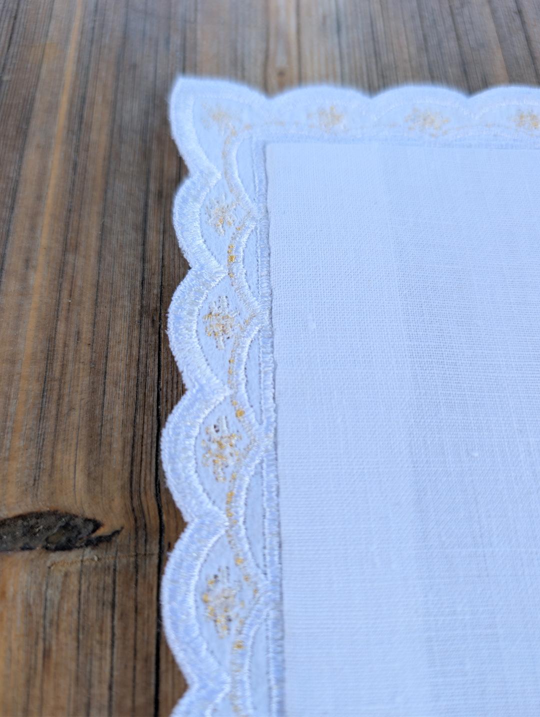 Embroidered Linen Chalice Pall | Marian MA Symbol | Catholic Altar Linen