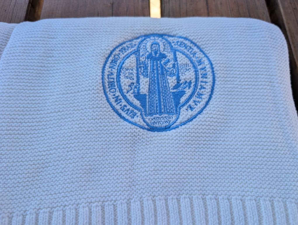 Catholic Baby Blanket | St Benedict or Miraculous Medal Gift