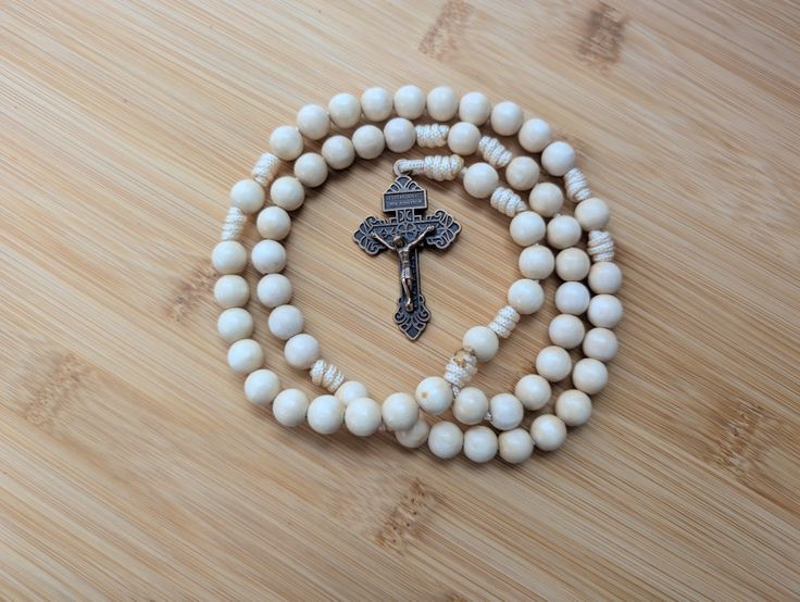 Beige Wooden Paracord Rosary, Rugged Rosary, Kids, Handmade, Catholic Baptism, Communion, Confirmation, Cord Rosary, Pardon Crucifix