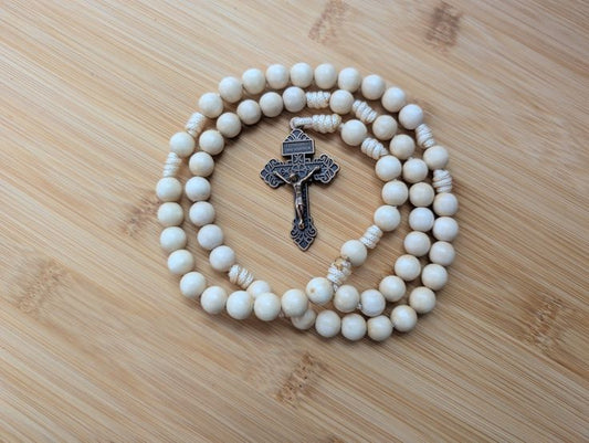 Beige Wooden Paracord Rosary, Rugged Rosary, Kids, Handmade, Catholic Baptism, Communion, Confirmation, Cord Rosary, Pardon Crucifix