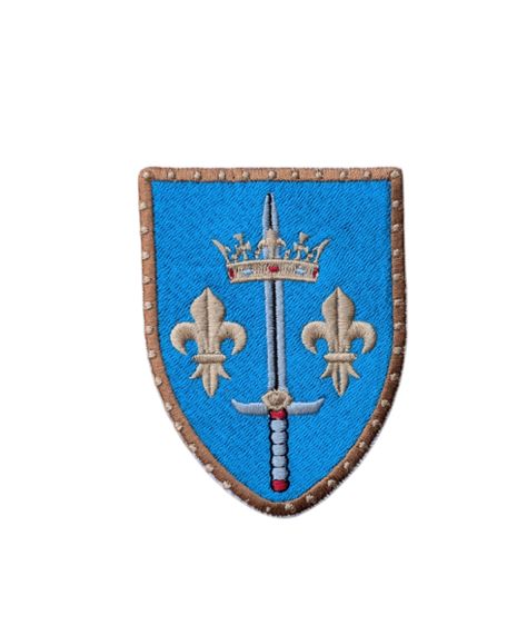 St Joan of Arc, religious patch, iron on badge, sew on, embroidered patch, pilgrimage, Coat of arms, Fleur de Lys, Patroness of France