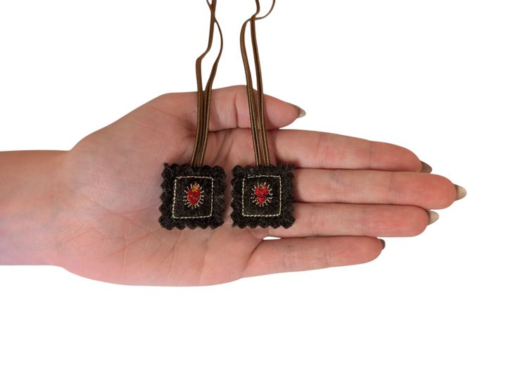 Tiny Brown Scapular | Mini Wool Scapular | Our Lady of Mount Carmel | Small Catholic Gift | Immaculate Heart of Mary | Scared Heart of Jesus