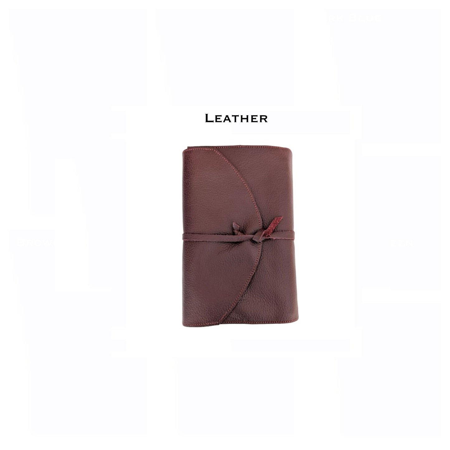 Burgundy genuine leather book sleeve with cord-style leather closure
