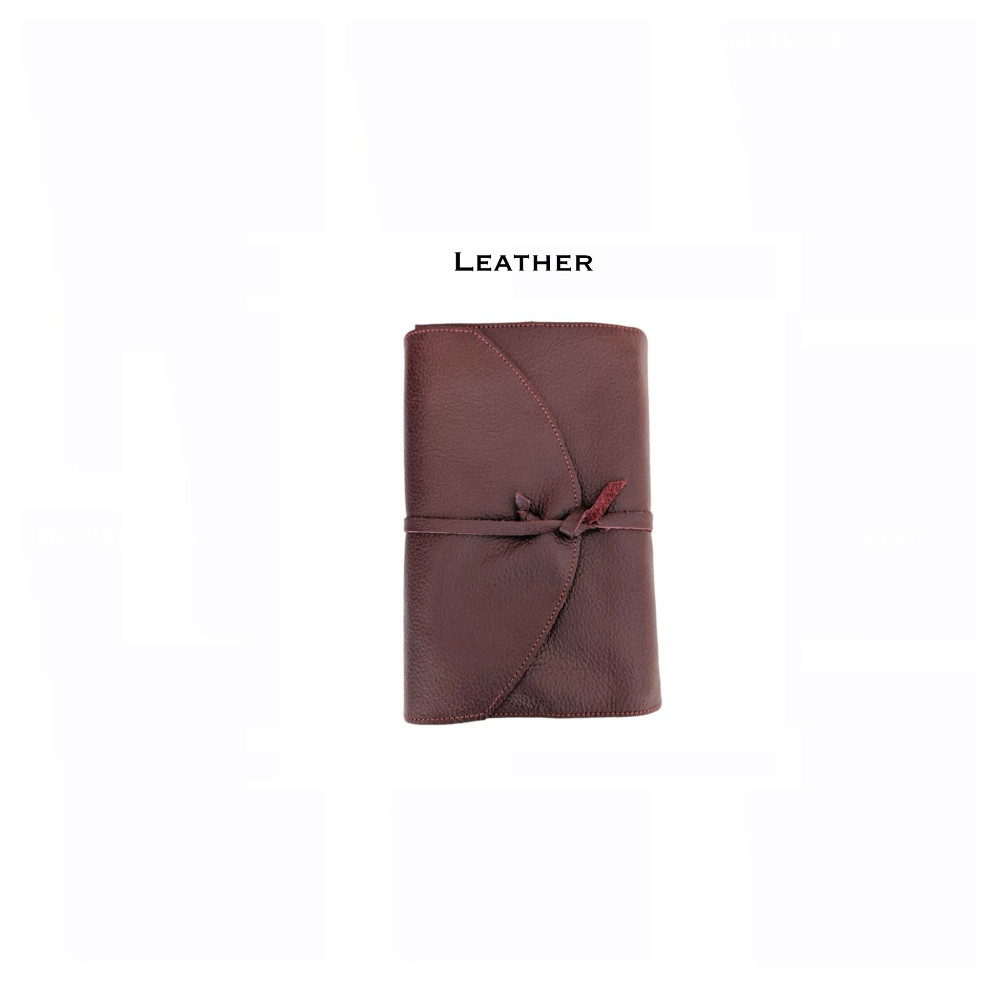 Burgundy genuine leather book sleeve with cord-style leather closure
