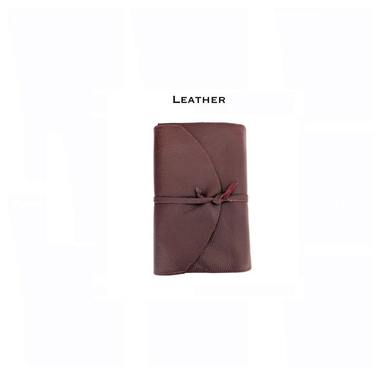 Burgundy genuine leather book sleeve with cord-style leather closure