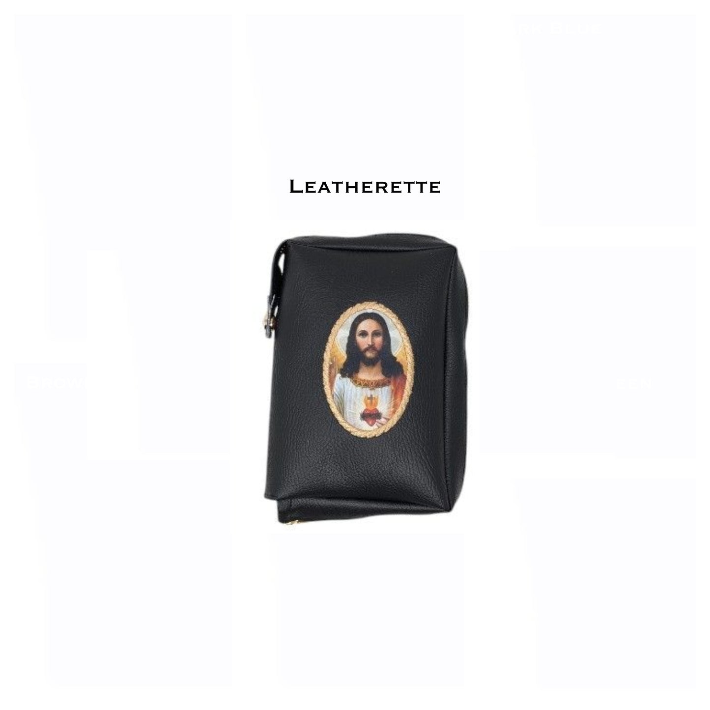 Black zipped book cover with Sacred Heart of Jesus medallion image