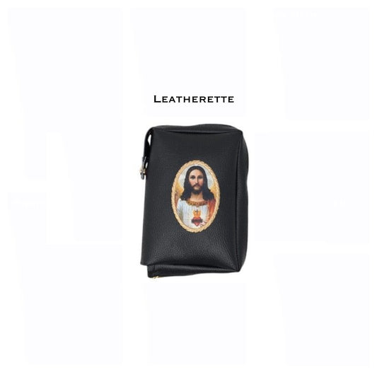 Black zipped book cover with Sacred Heart of Jesus medallion image