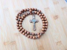 Light brown Wooden Paracord Rosary, Rugged Rosary, Kids, Handmade, Catholic Baptism, Communion, Confirmation, Cord Rosary, St Benedict Crucifix