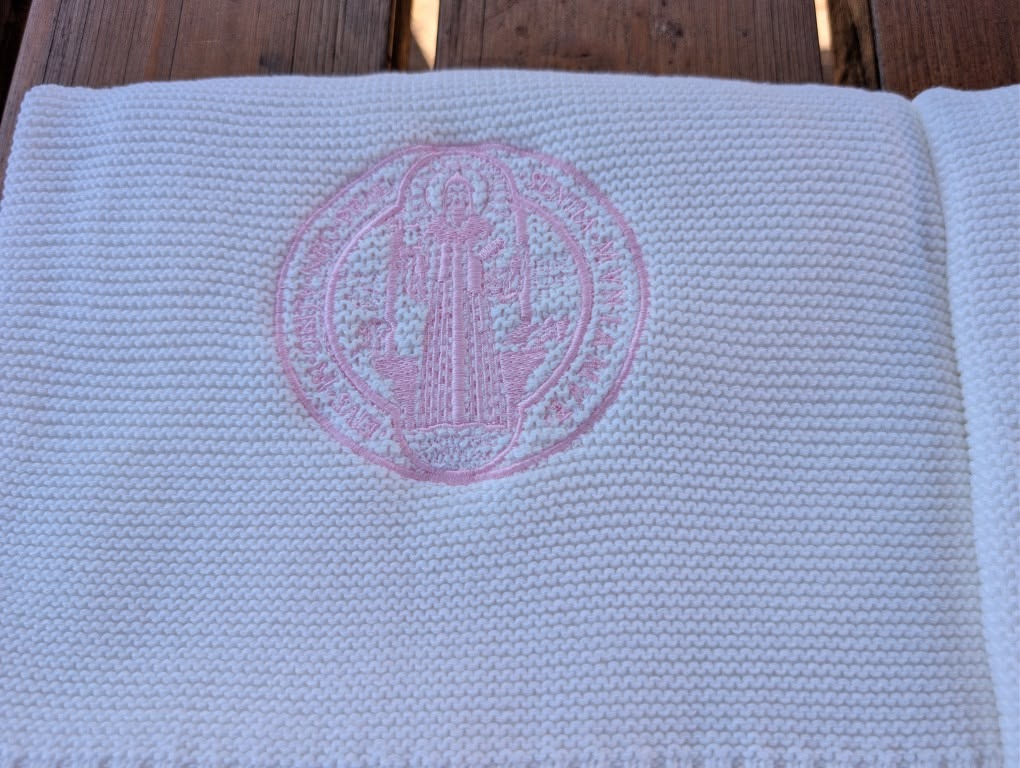 Catholic Baby Blanket | St Benedict or Miraculous Medal Gift