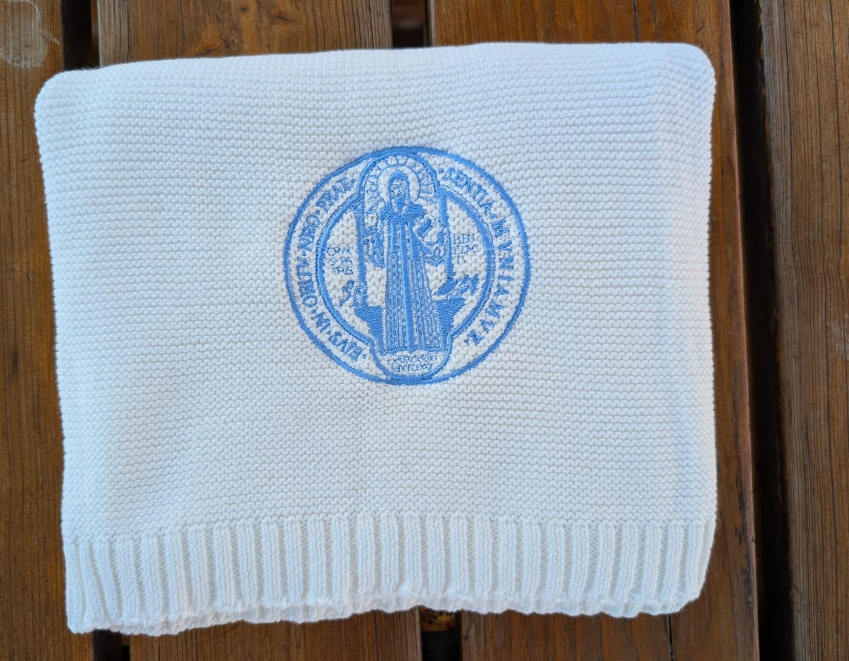 Catholic Baby Blanket | St Benedict or Miraculous Medal Gift
