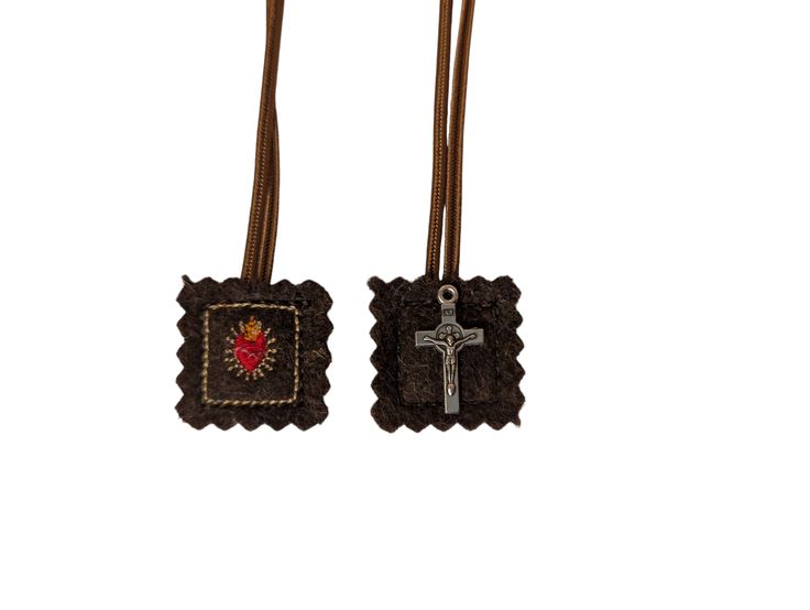 Tiny Brown Scapular | Mini Wool Scapular | Our Lady of Mount Carmel | Small Catholic Gift | Immaculate Heart of Mary | Scared Heart of Jesus