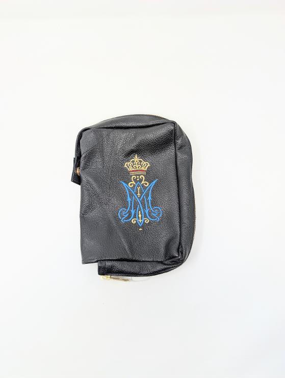 Ready to Ship - Black Leather Marian Missal Cover – Embroidered Crowned Marian Monogram – Genuine Leather Catholic Book Cover