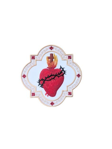 Sacred Heart of Jesus, Sacred Heart Orphrey, Vestment making, iron on badge, sew on patch, embroidered badge, embroidered patch, Jesus