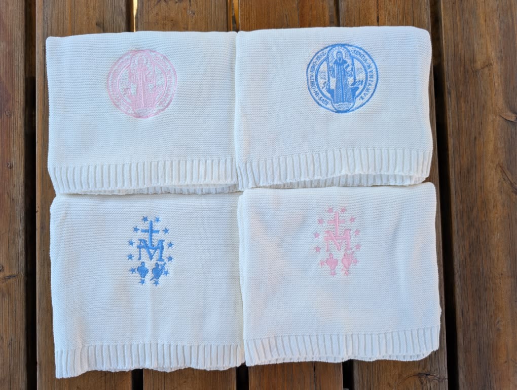 Catholic Baby Blanket | St Benedict or Miraculous Medal Gift