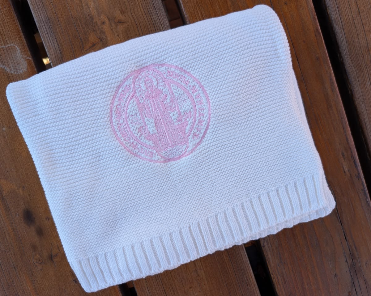 Catholic Baby Blanket | St Benedict or Miraculous Medal Gift