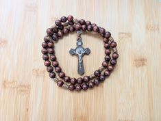 Dark brown Wooden Paracord Rosary, Rugged Rosary, Kids, Handmade, Catholic Baptism, Communion, Confirmation, Cord Rosary, St Benedict Crucifix