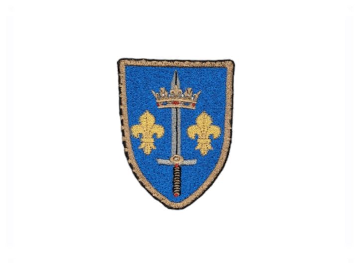 St Joan of Arc, religious patch, iron on badge, sew on, embroidered patch, pilgrimage, Coat of arms, Fleur de Lys, Patroness of France