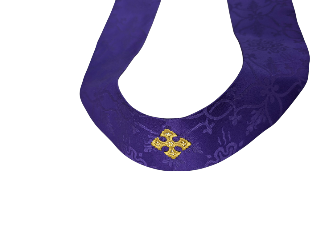 Byzantine Stole - Purple Priest Stole with Intricate Embroidery – Liturgical Vestment - Handsewn range