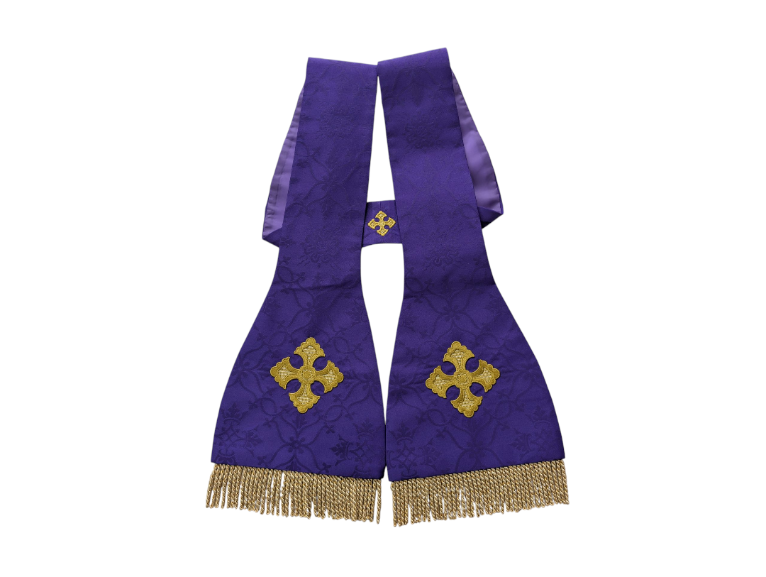 Byzantine Stole - Purple Priest Stole with Intricate Embroidery – Liturgical Vestment - Handsewn range