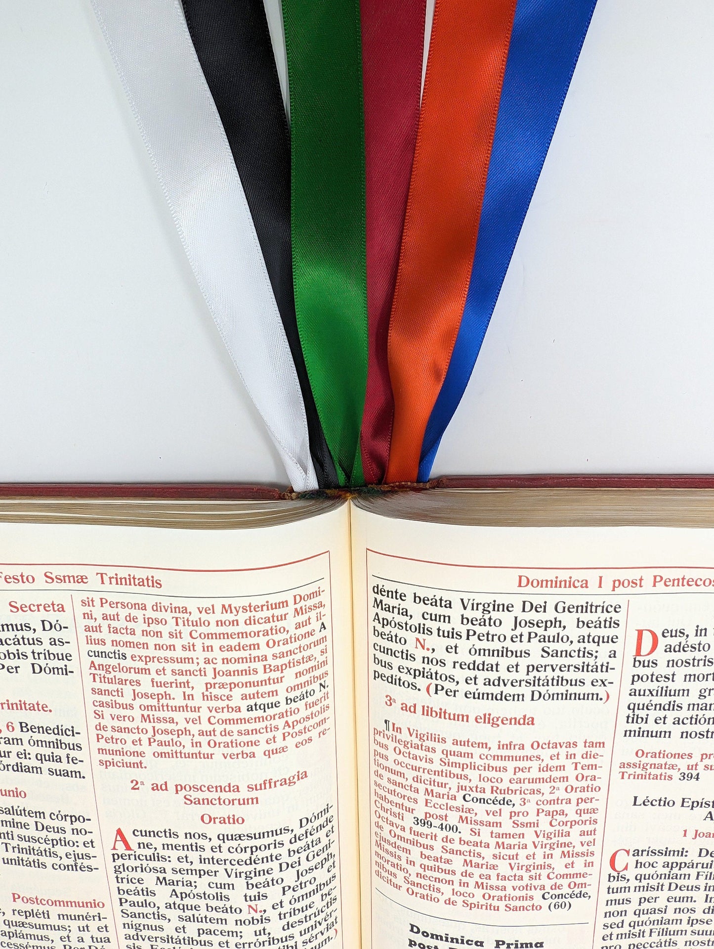 Custom Missal Ribbon Marker | 6 Satin Ribbons on Leather Tab | Replacement Ribbon for Altar Missals & Liturgical Books