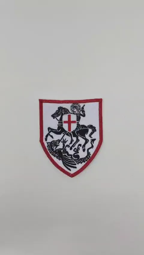 St George and the Dragon, Black and White with Red Border, Badge, Patc ...