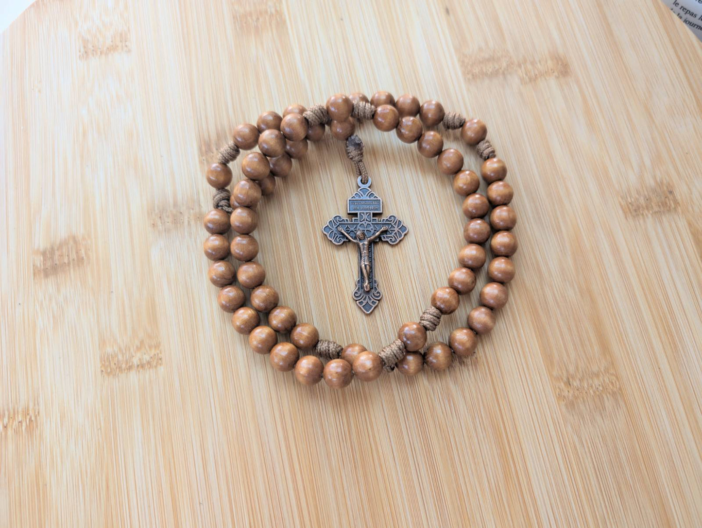 Medium Brown Wooden Paracord Rosary, Rugged Rosary, Kids, Handmade, Catholic Baptism, Communion, Confirmation, Cord Rosary, Pardon Crucifix