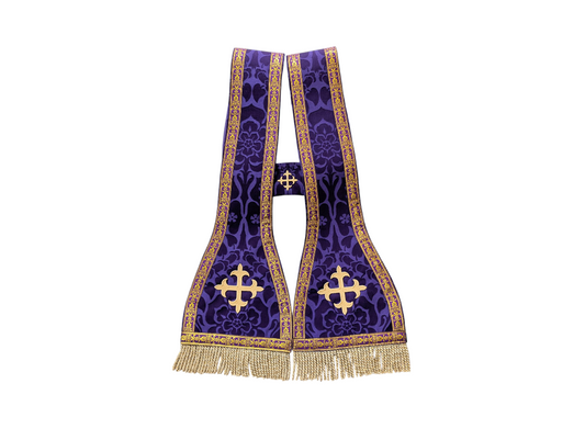 Fleur de Lys Cross Stole - Purple Priest Stole with Intricate Embroidery – Liturgical Vestment