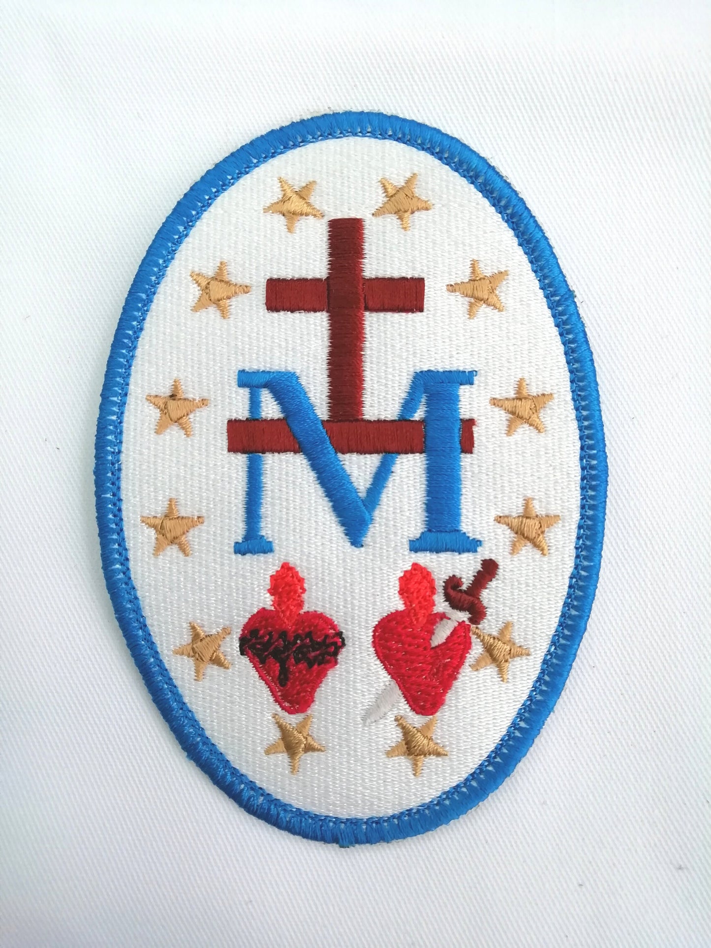 Miraculous Medal badge, catholic patch, embroidered patch, catholic gift, religious gift, Our Lady, Scared Heart, Immaculate, pilgrim