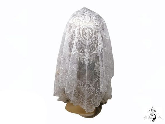 1 - Mantilla, White, Catholic veil, Catholic mantilla, Church veil, Veil, Mantille Catholique, Church Mantilla, Spanish veil, Veils, Mantle veil