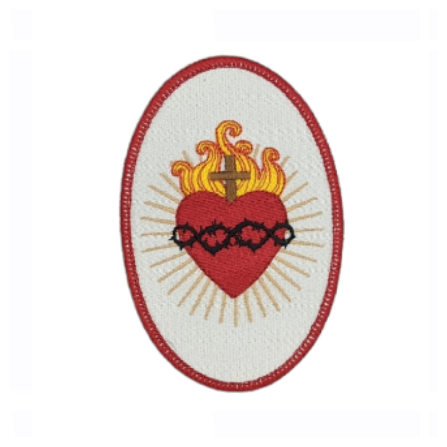 Sacred Heart badge, religious patch, iron on badge, sew on patch, embroidered badge, embroidered patch, Sacred Heart of Jesus, pilgrimage